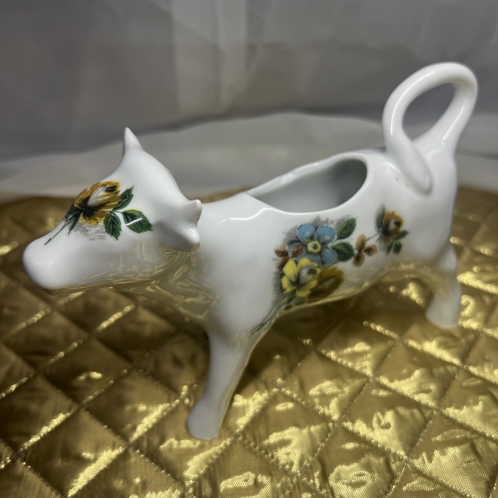 Vintage Cordon Bleu Made in France Floral Porcelain Bovine Cow Creamer - EUC